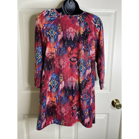 White Stag Top Womens Size L 3/4 Sleeve Pink Multi Colorful Shirt Blue Orange - Picture 9 of 10